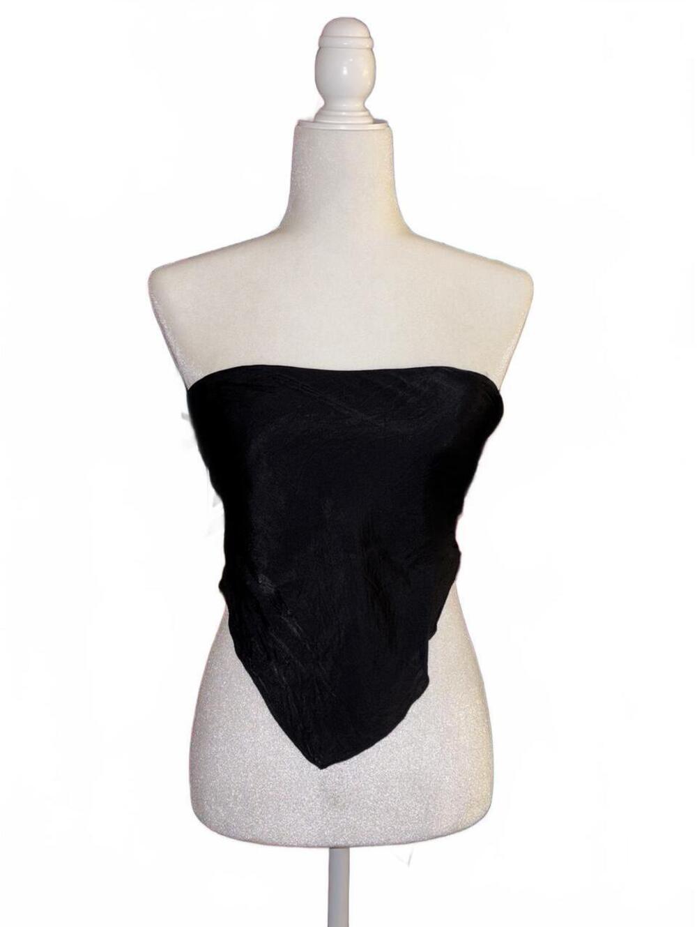 Free People black strapless handkerchief-hem top